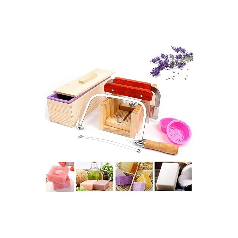 YTOPRO 手作り石けんツール 9点セット ワイヤーソープカッター 木製 ソープカッター台 ソープカッター ソープ包丁 ソープモールド シリコン金型 シリコンモールド2個付き DIY せっけん手作り