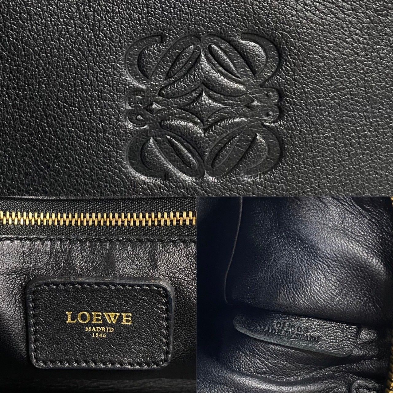 LOEWE ロエベ ボストンバッグ　アナグラム　レザー　ブラック　カデナ 極 美品 カデナ 鍵付 LOEWE ロエベ アナグラム ロゴ アマソナ 28