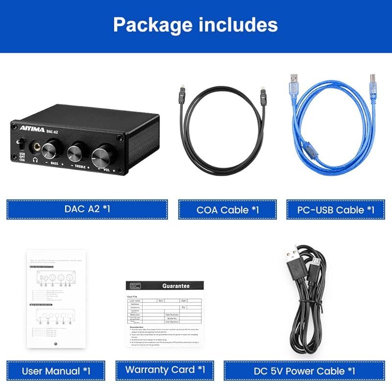 AIYIMA DAC-A2 ヘッドフォンアンプ PC-USB/光/コアキシャル入力、RCA 