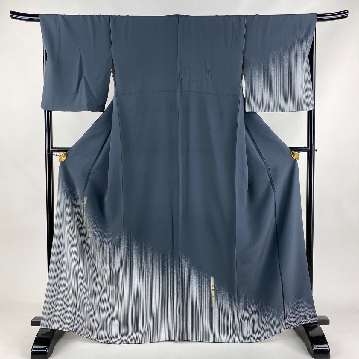 付下げ 身丈166.5cm 裄丈68cm L 袷 扇面 芝 箔 金糸 鼠色 正絹