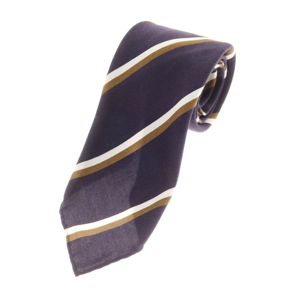 【中古】タイユアタイ TIE YOUR TIE セッテピエゲ コットンシルク ストライプ柄ネクタイ ダークネイビーxホワイト【メンズ】