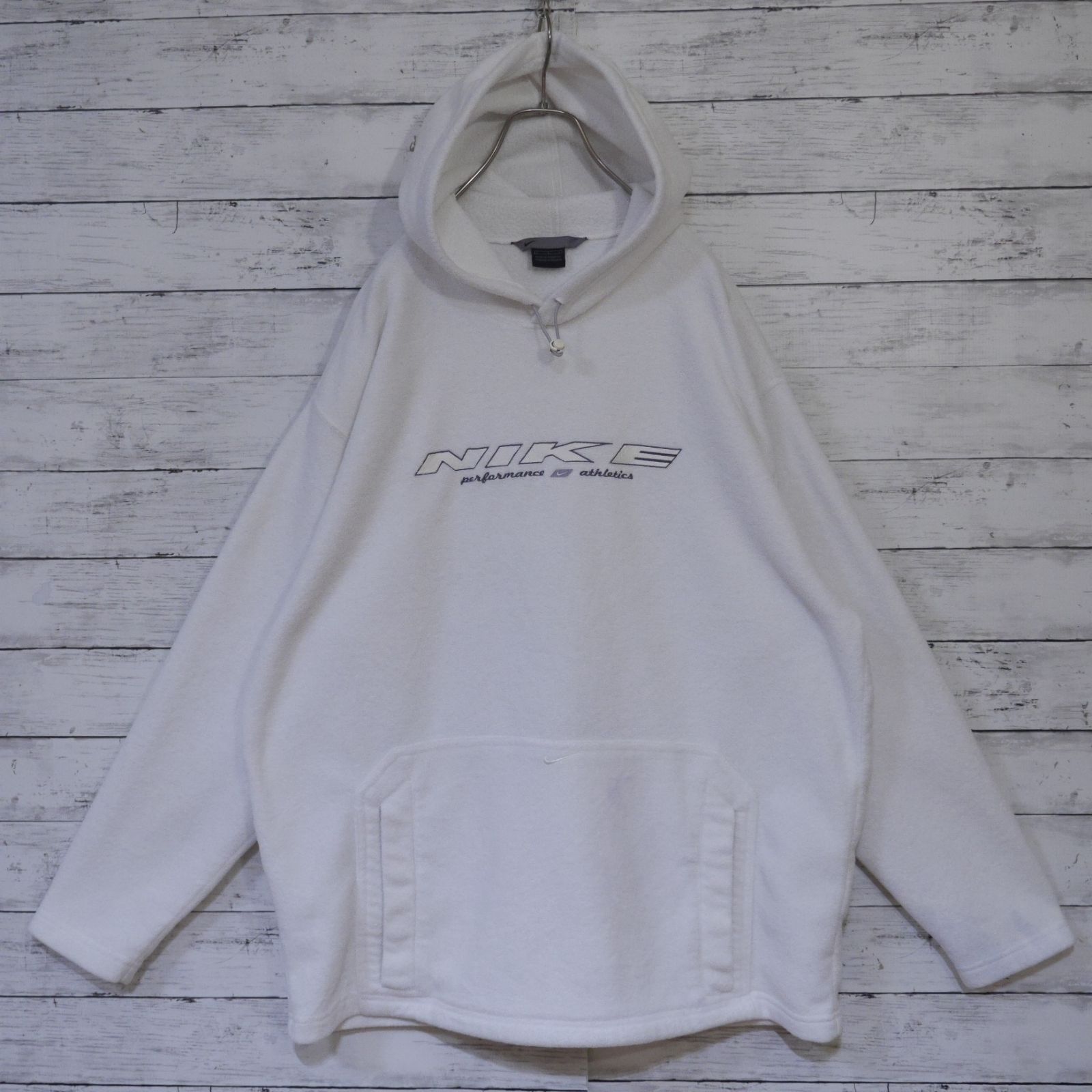 【NIKE】00s フーディー パーカー スウッシュ 刺繍ロゴ L Y2K ボロ 古着 00\u0027s ナイキ \"SWOOSH\" 刺繍ロゴ パーカー 青 L 00s