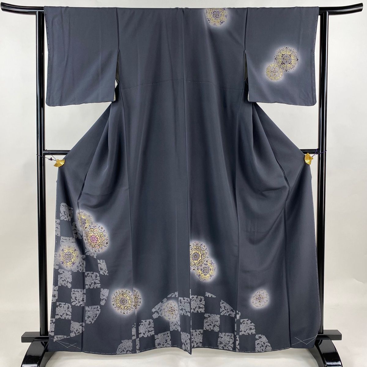 平和屋着物●極上　銀座もとじ　訪問着　紀裳苑　黒白水玉　黒地　反端・たとう紙付き　正絹　逸品　DAAU5125ps 平和屋着物○極上 銀座もとじ 訪問着 紀裳苑 黒白水玉 黒地