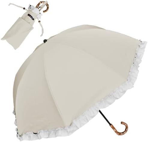 100％完全遮光 99％ではダメなんです! Rose Blanc 日傘 晴雨兼用 UVカット 1級遮光 撥水 ブランド おしゃれ レディース かわいい 母の日 2段折りショート 傘袋 50cm シングルフリル 4f1-j 折傘タイプ
