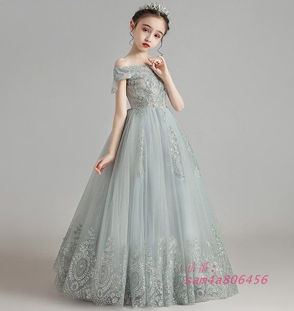 ピュアな 子供ドレス フラワーガール ブルー 子供 ドレス 子供用 結婚式 ピアノ発表会 発表会 パーティー ロングドレス 演奏会 オフショルダー am4a806456 日までセール