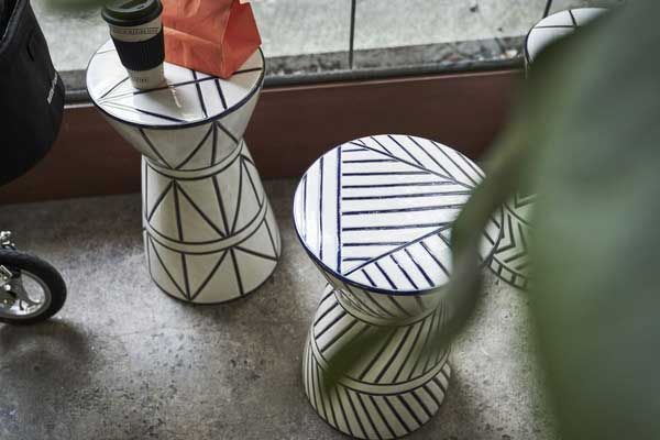 陶器製トライバルテイストなスツール φ30×H45cm No.21 Ｂ MARWIL-DEMENAGEMENTS_CH