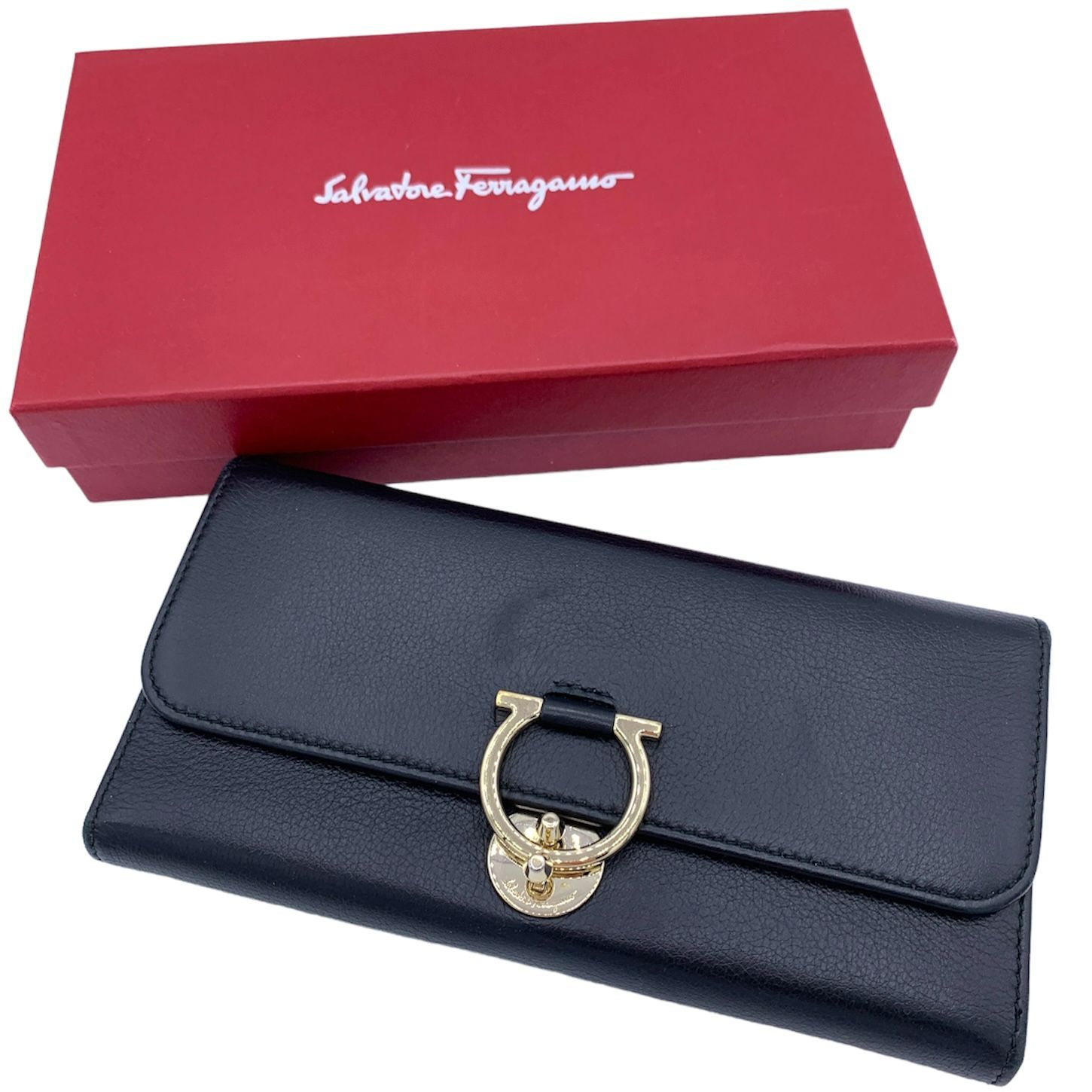 工房直送価格！ Salvatore Ferragamo◇長財布/レザー/BLK/無地 