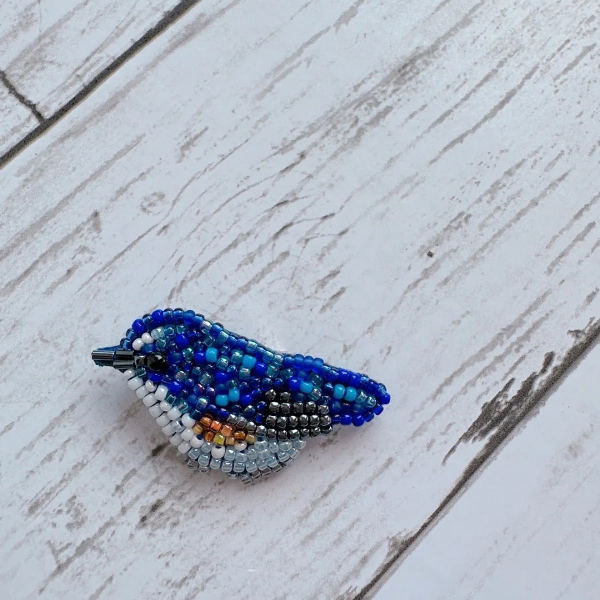 ビーズ ブローチ ルリビタキ ハンドメイド ビーズ刺繍 アクセサリー 鳥