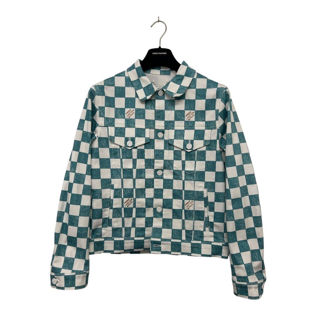 Louis Vuitton　デニムジャケット　ホワイトグリーン　ダミエ　コットン Louis Vuitton デニムジャケット ホワイトグリーン ダミエ