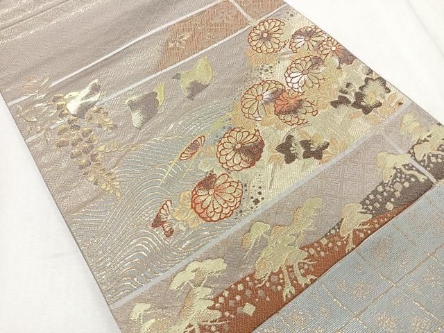 複製/谷文晁/花鳥画賛/工芸/2-1/布袋屋掛軸HJ-45 平和屋着物◎六通柄袋帯 華泉 純金箔弐捨四金 花鳥文 千鳥 正絹