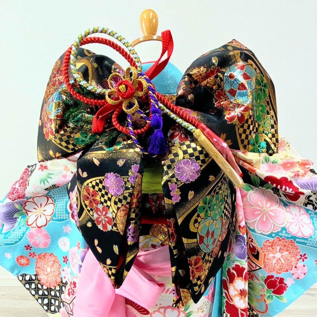 七五三 女の子 7歳 四つ身 着物 帯 フルセット 古典 青 BY10-2 七五三 女の子 7歳 四つ身 着物 帯 フルセット 古典 青 BY10-2