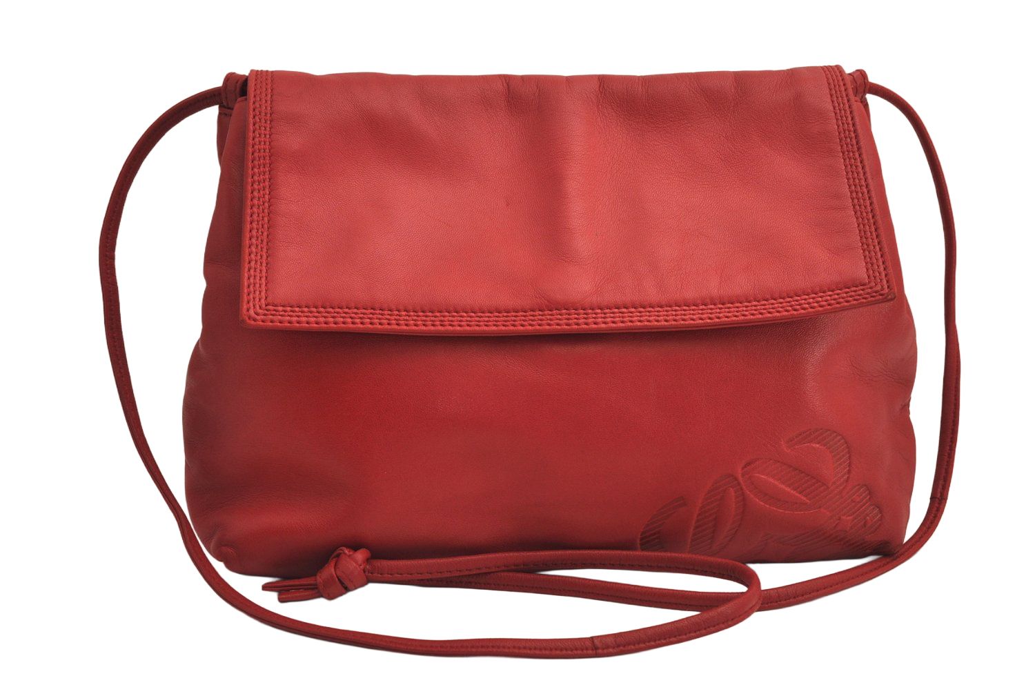 LOEWE ロエベ ヴィンテージ アナグラム ショルダークロスボディーバッグ レザー レッド ジャンク 7575M