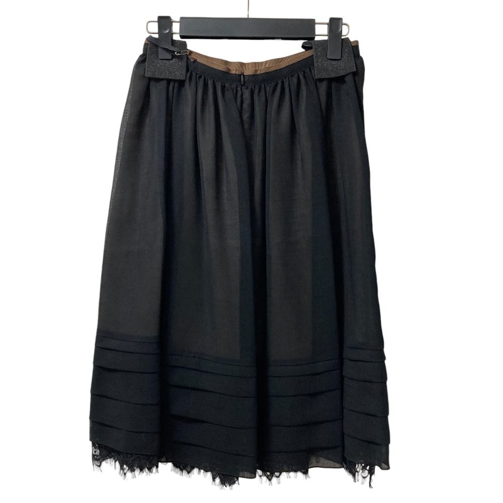 ♥ FOXEY フォクシー Lacey Flower Dress ひざ丈 ギャザー フ スカート 39897 サイズ38 ブラック レディース 古着