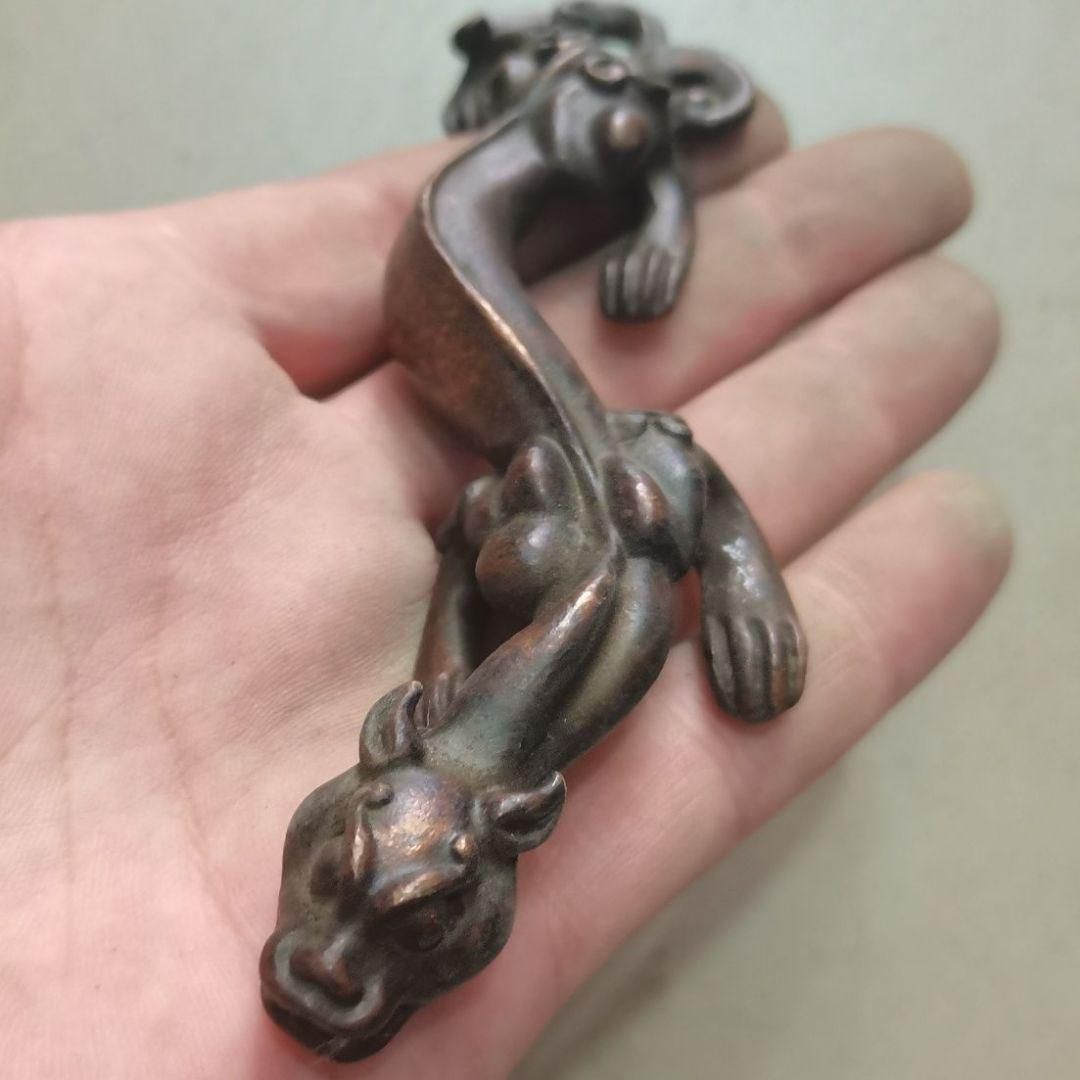 銅 細工 チ首竜 神獣長竜 茶道具 茶寵 鎮紙 筆棚 文房具 装飾品