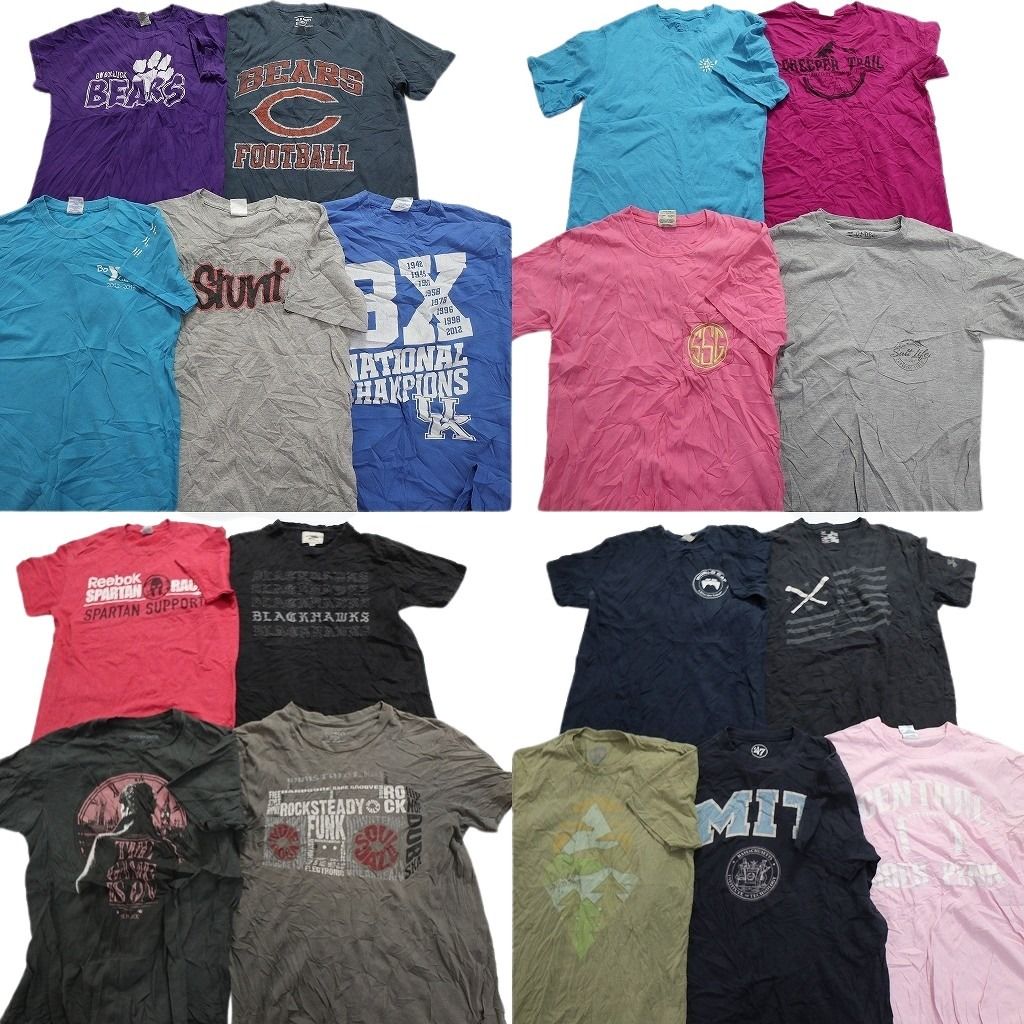 古着卸 まとめ売り カラーmix プリント 半袖Tシャツ 18枚セット (メンズ S ) 胸ポケット ワンポイント イラスト 英字ロゴ MS2950