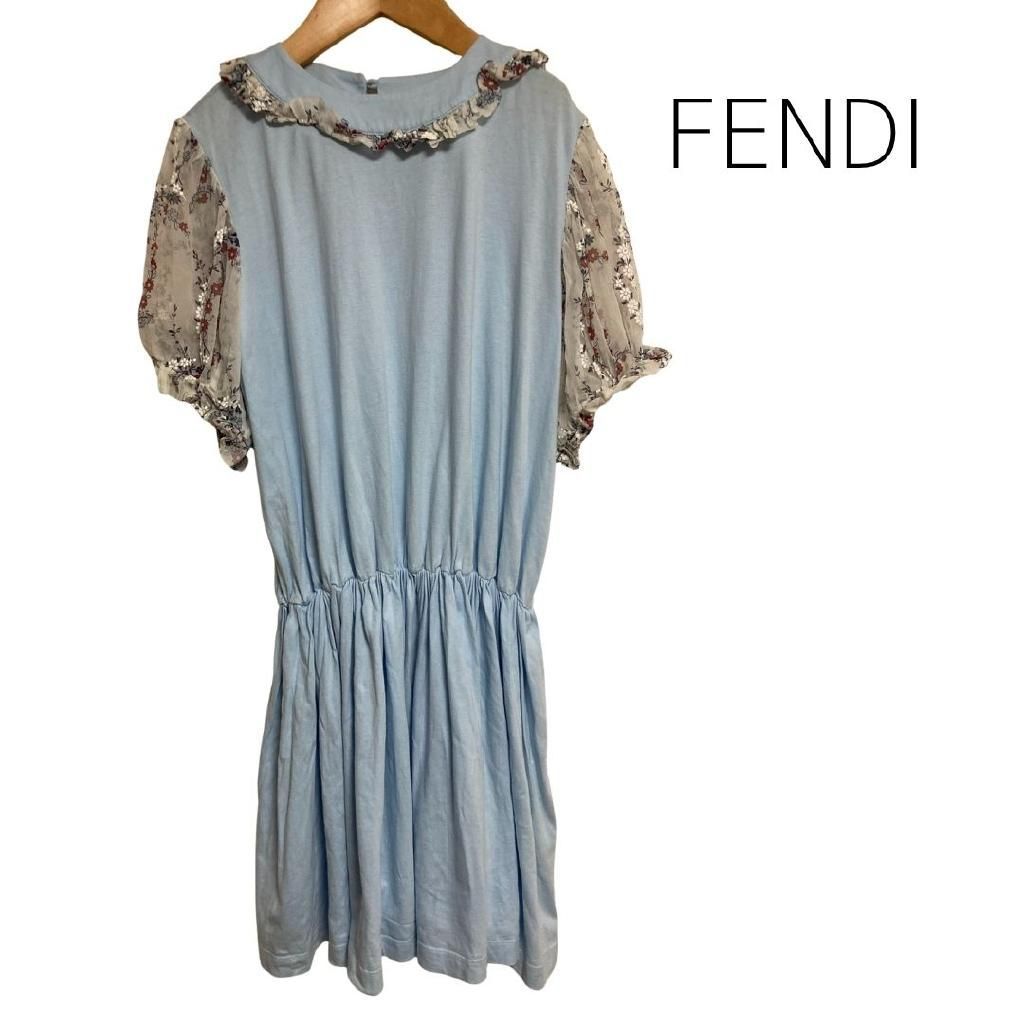 美品　フェンディ　FENDI フリル　ワンピース　サイズ40 J08574）FENDI フェンディ フリル ワンピース グレー タイト 40