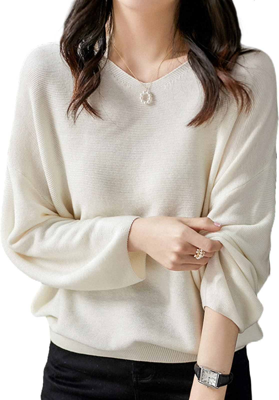 XL_ホワイト J.STORE vネック ゆる 春 ニット きれいめ 体型カバー ゆったり 大きい サイズ だぼっと ブラウス おしゃれ オシャレ ゆるニット ドルマンニット おおきい 洗濯 洗濯セット 洗濯 女子 スリム 女性 フォーマル 無地 ザインブ