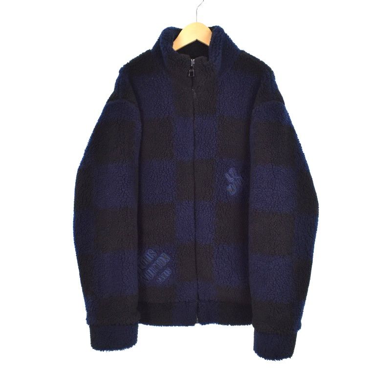 ルイヴィトン LOUIS VUITTON × NIGO 22SS ロゴ刺繍 ダミエ ボアフリース ジャケット M 黒 ブラック RM221M LZ8 HMY05W