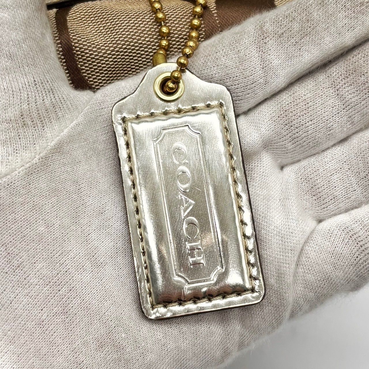 コーチ COACH ハンドバッグ シグネチャー チャーム シルバー金具 ✨良品✨ COACH コーチ ハンドバッグ シグネチャー キャンバス
