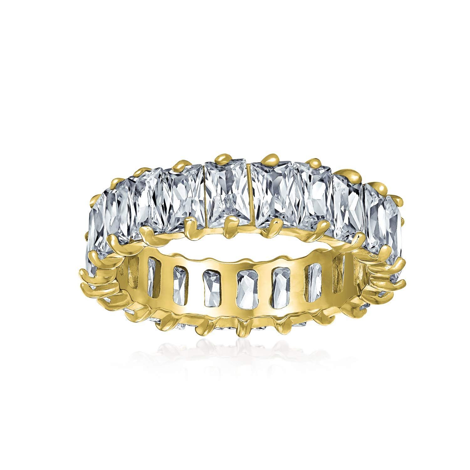 CZエメラルドカットキュービックジルコニアエタニティバゲット記念日結婚指輪女性のための14Kゴールド.925スターリングシルバーの4MMの アールデコスタイルAAA