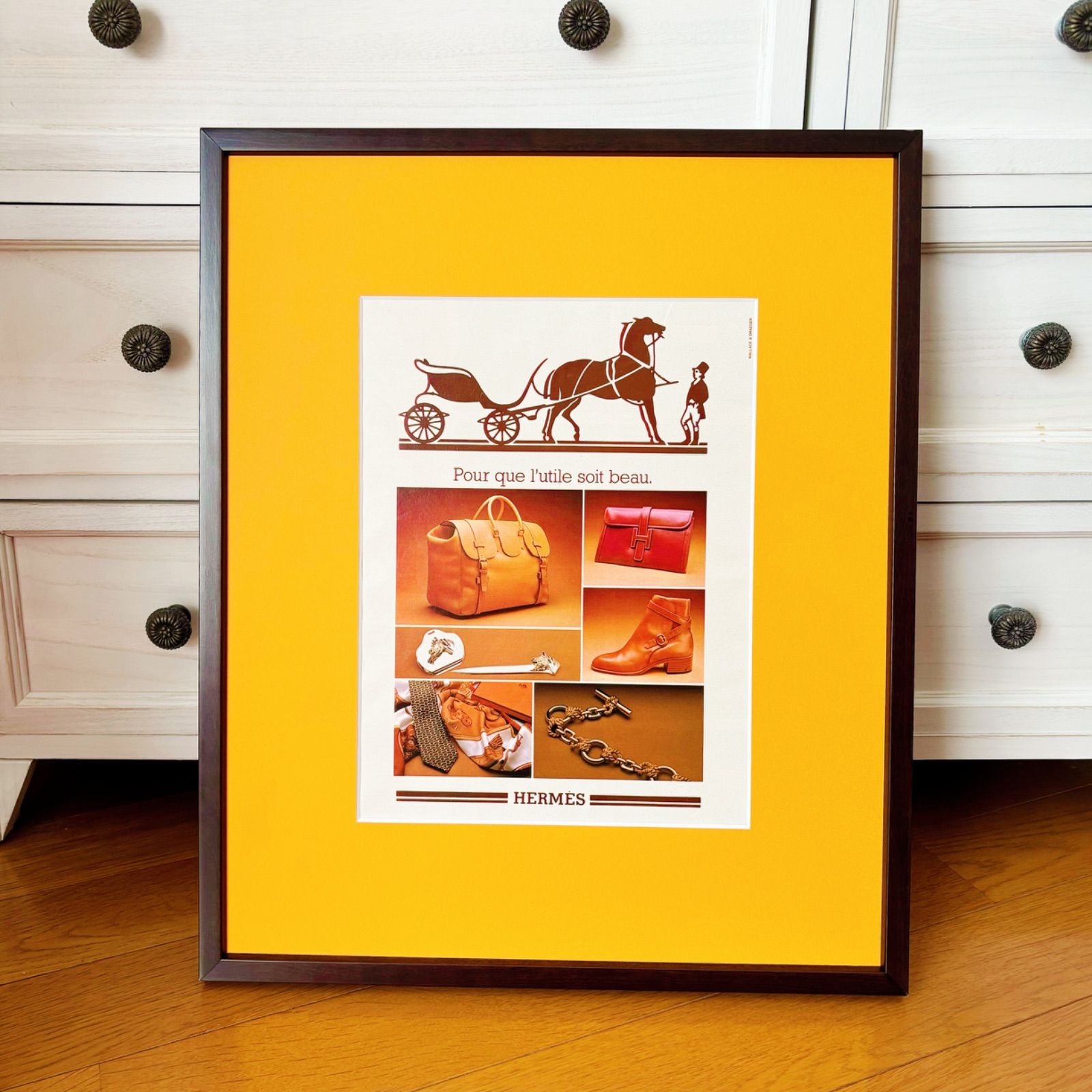 エルメス（HERMES）ビンテージ（ヴィンテージ）アドバタイジングポスター額縁付 1973 広告＞HERMES エルメス ポスター ヴィンテージ アート