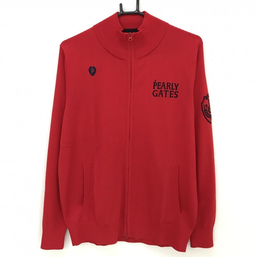 超 パーリーゲイツ ニットジャケット レッド×ネイビー 胸元ロゴ 薄手 メンズ 5 L ゴルフウェア PEARLY GATES