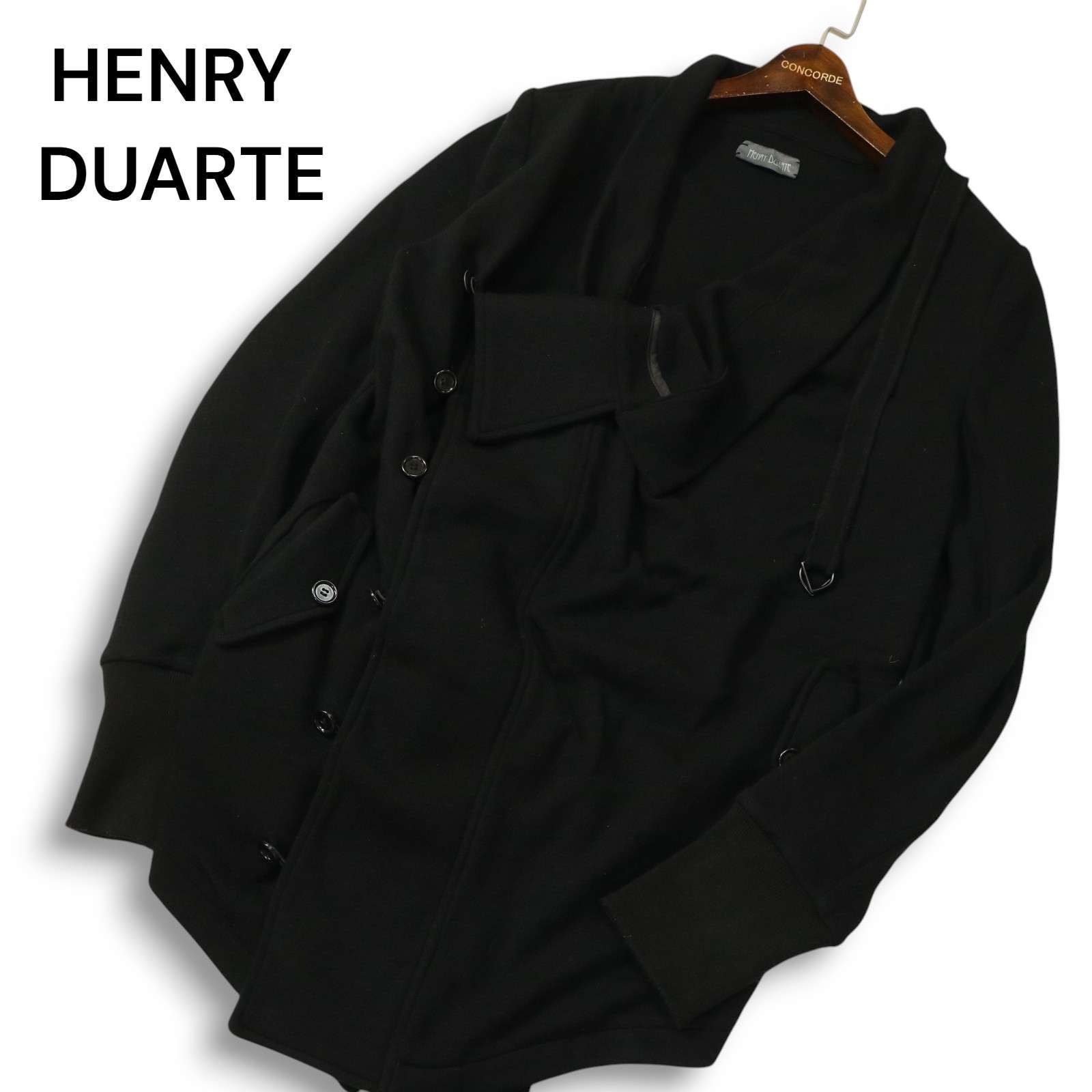 Henry Duarte ヘンリーデュアルテ 秋冬 変形デザイン ウール ニット ジャケット Sz.38 メンズ 黒