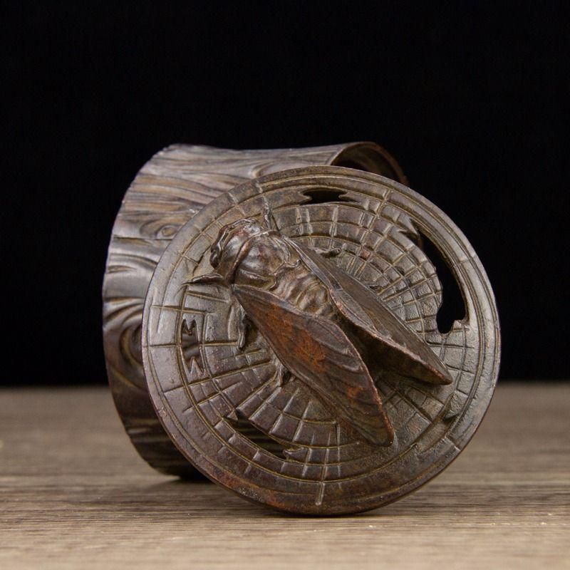 銅器 梅花の切り株 走馬観花 筆箱 書道具 文房具 工芸品 美術品 置物