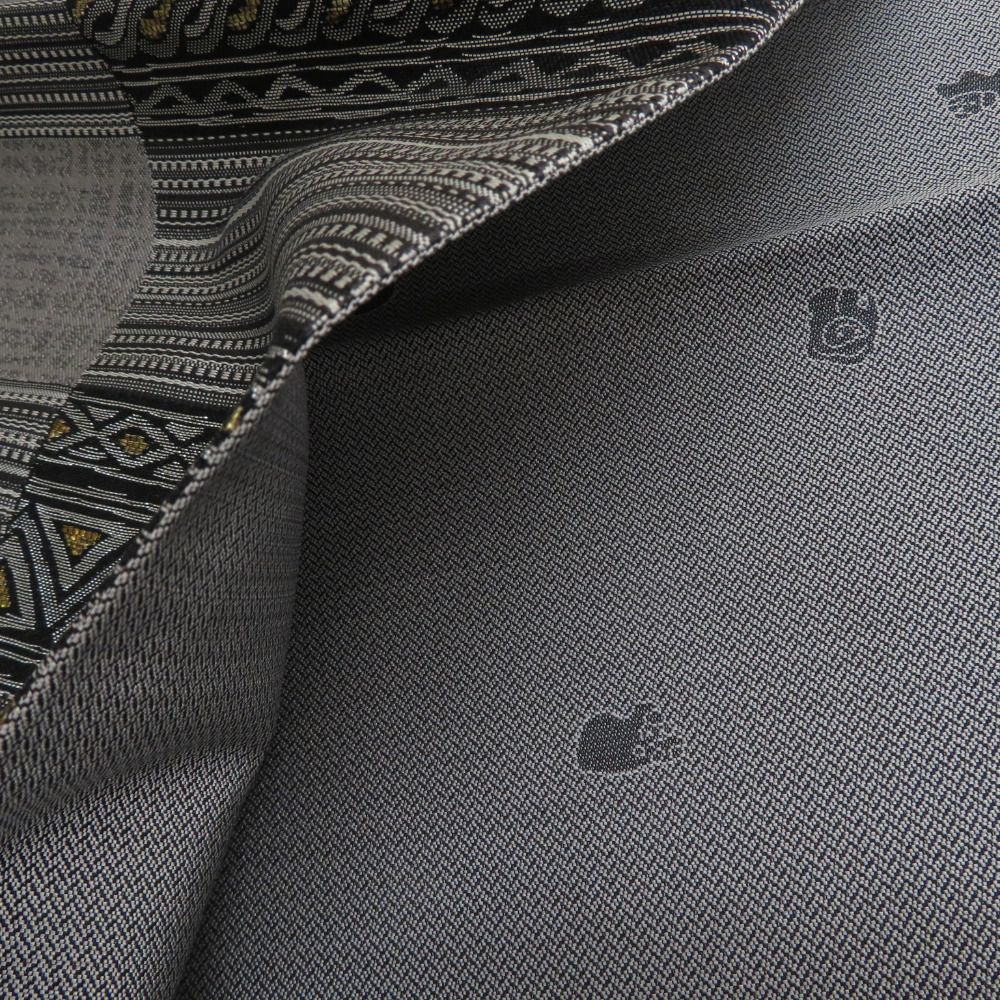 袋帯 洒落袋帯 エスニック調 幾何学模様 六通柄 ゴールドxブラックx