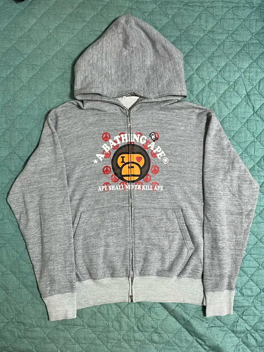 A BATHING APE アベイシングエイプ ベイビー マイロ ジップアップ フーディー グレー M
