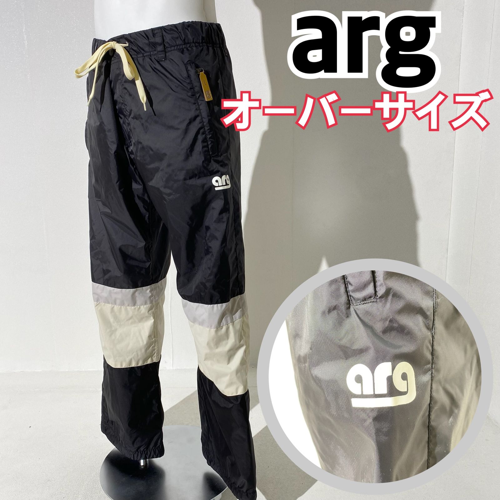 【オーバーサイズ】arg アルグ スキーウェア スノボパンツ プリント ブラック L AW D4