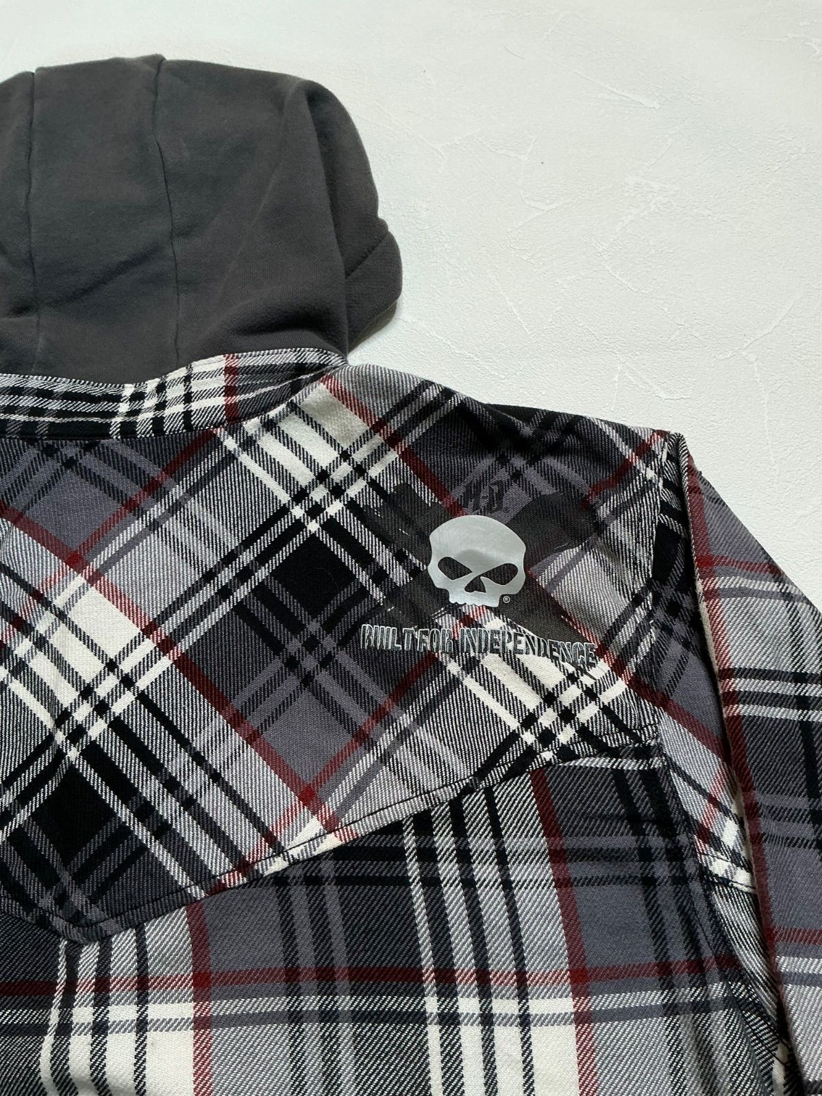 ハーレーダビッドソン フード付きチェックシャツ パーカー XLサイズ【A