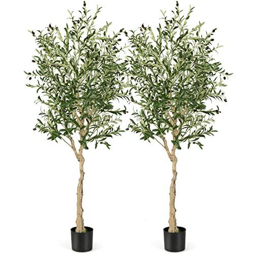 COSTWAY フェイクグリーン オリーブの木 大型 182cm 2本 観葉植物 フェイク フェイク植物 水やり不要 枯れない 盆栽植物 室内 屋外 オリーブの木 2