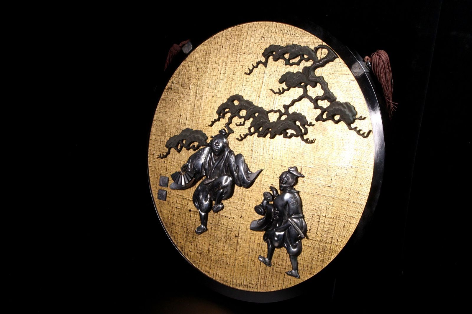緒締玉　分銅形　象嵌　金工　骨董　印籠　R1434 緒締玉 分銅形 象嵌 金工 骨董 印籠 R1434
