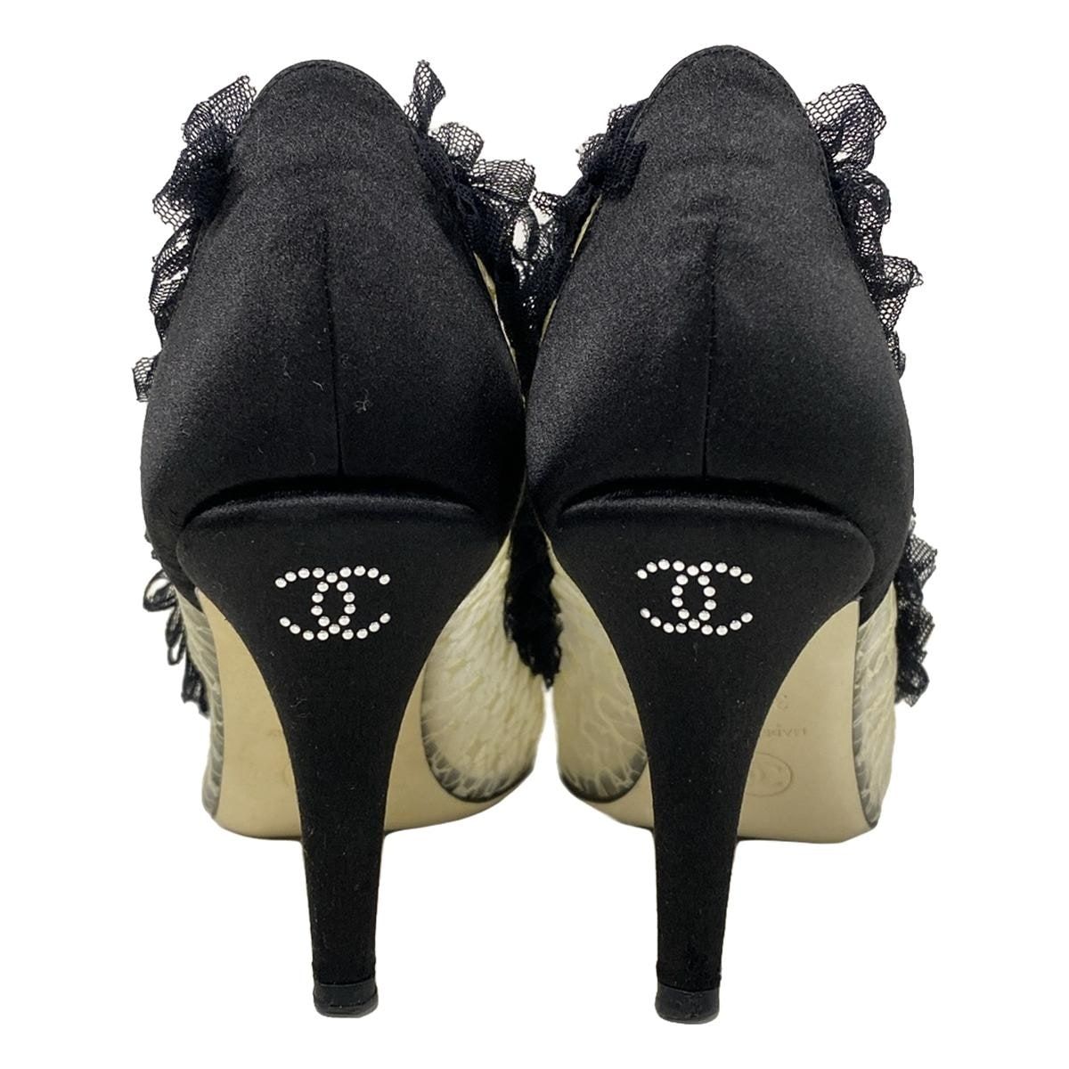 CHANEL(シャネル) パンプス 36 1/2 レディース - アイボリー×黒 レース 