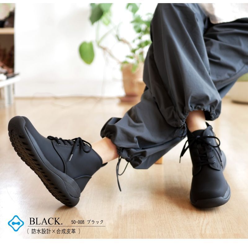 Regetta Canoe レースアップブーツ 防水 耐水 晴雨兼用 滑りにくい フラット 3E ブラック