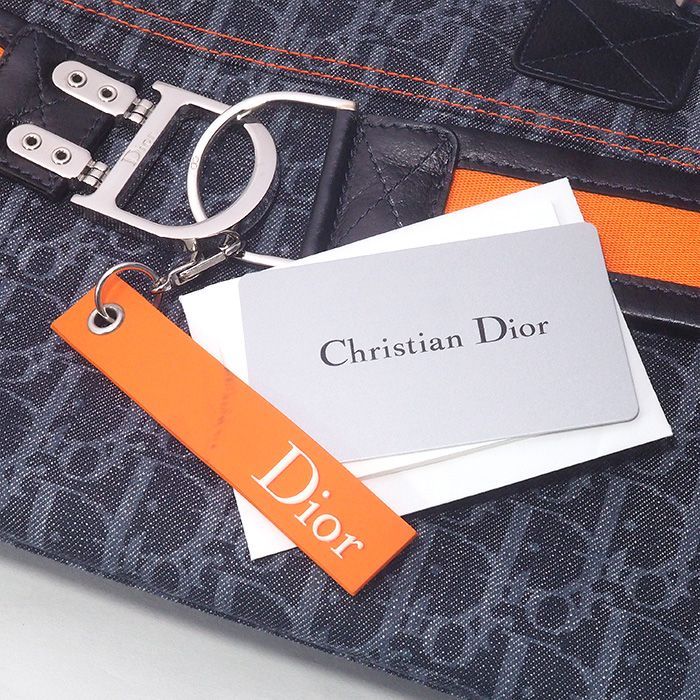 クリスチャン・ディオール Christian Dior フライトライン トロッター トートバッグ ネイビー オレンジ キャンバス レザー