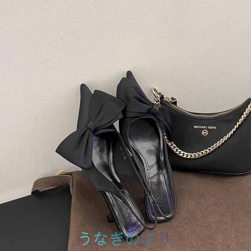 【新品・未使用】ミュール サンダル レディース ポインテッドトゥ リボン ローヒール ピンヒール 無地 美脚  シルバー ブラック フォーマル 