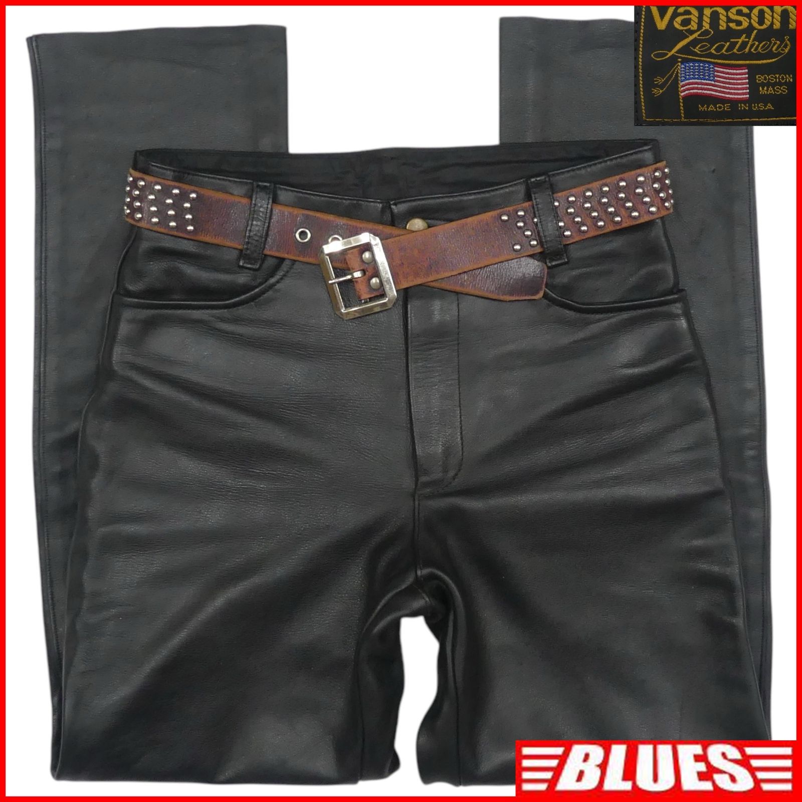 VANSON バンソン レザーパンツ W33 本革 メンズ 黒 革パンツ 本皮