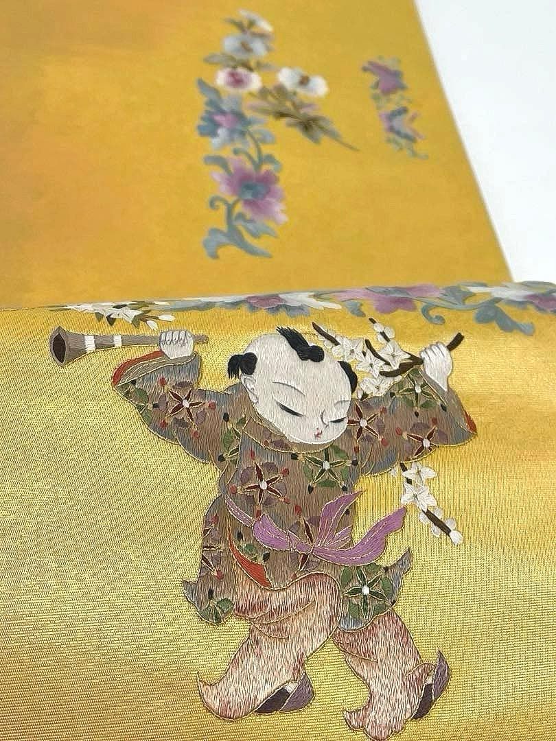 蘇州刺繍 袋帯 童 正絹 お太鼓柄 未仕立て品