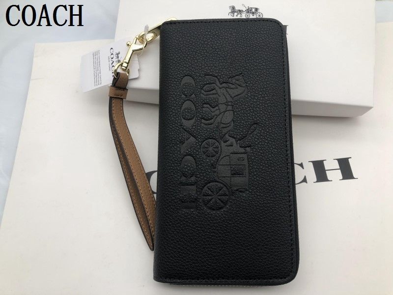 COACH 長財布 コーチ 財布 ロング ジップ ストラップ付き ブラック