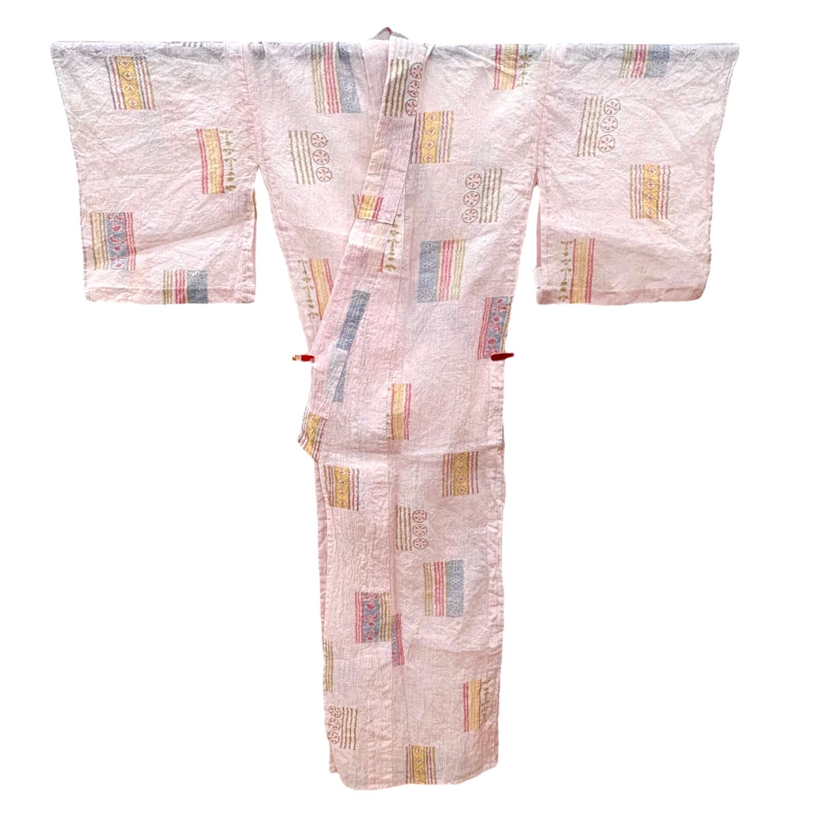 アンティーク　小千谷ちぢみ　麻　着物　美品 アンティーク着物 夏着物 麻 ピンク 小千谷ちぢみ 大正ロマン