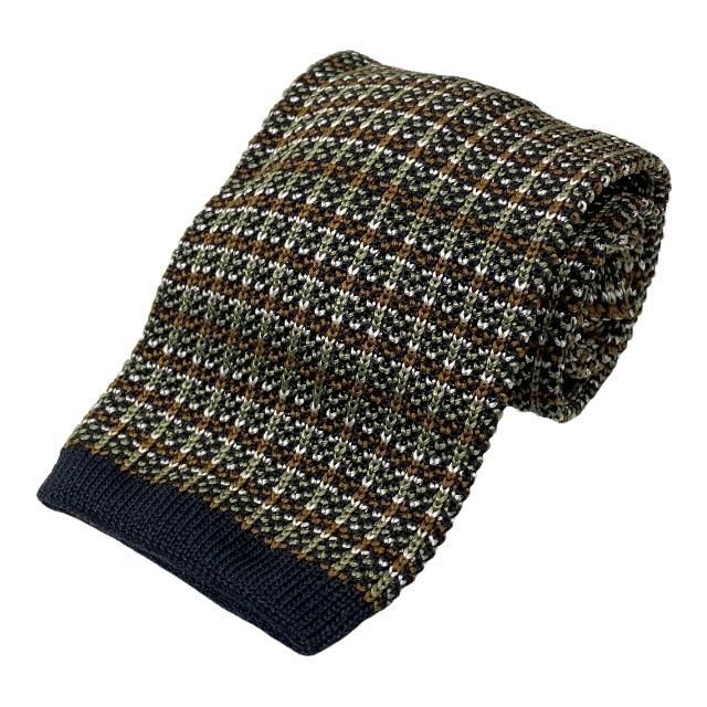 HERMES エルメス ニットタイ ネクタイ シルク ボーダー グリーン系