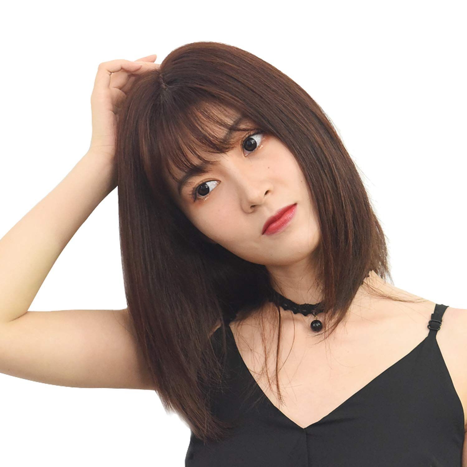 かつら ウイッグ 抜け毛 脱毛 女性用 白髪隠れ ヘアピース 超リアルスキン 人毛で制作 つむじ 分け目 部分ウィッグ カバーピース 前髪栗色 HIYE 30cm