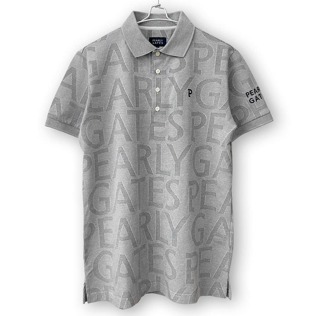 パーリーゲイツ カノコ半袖ポロシャツ ロゴ総柄 サイズ5 グレー系  