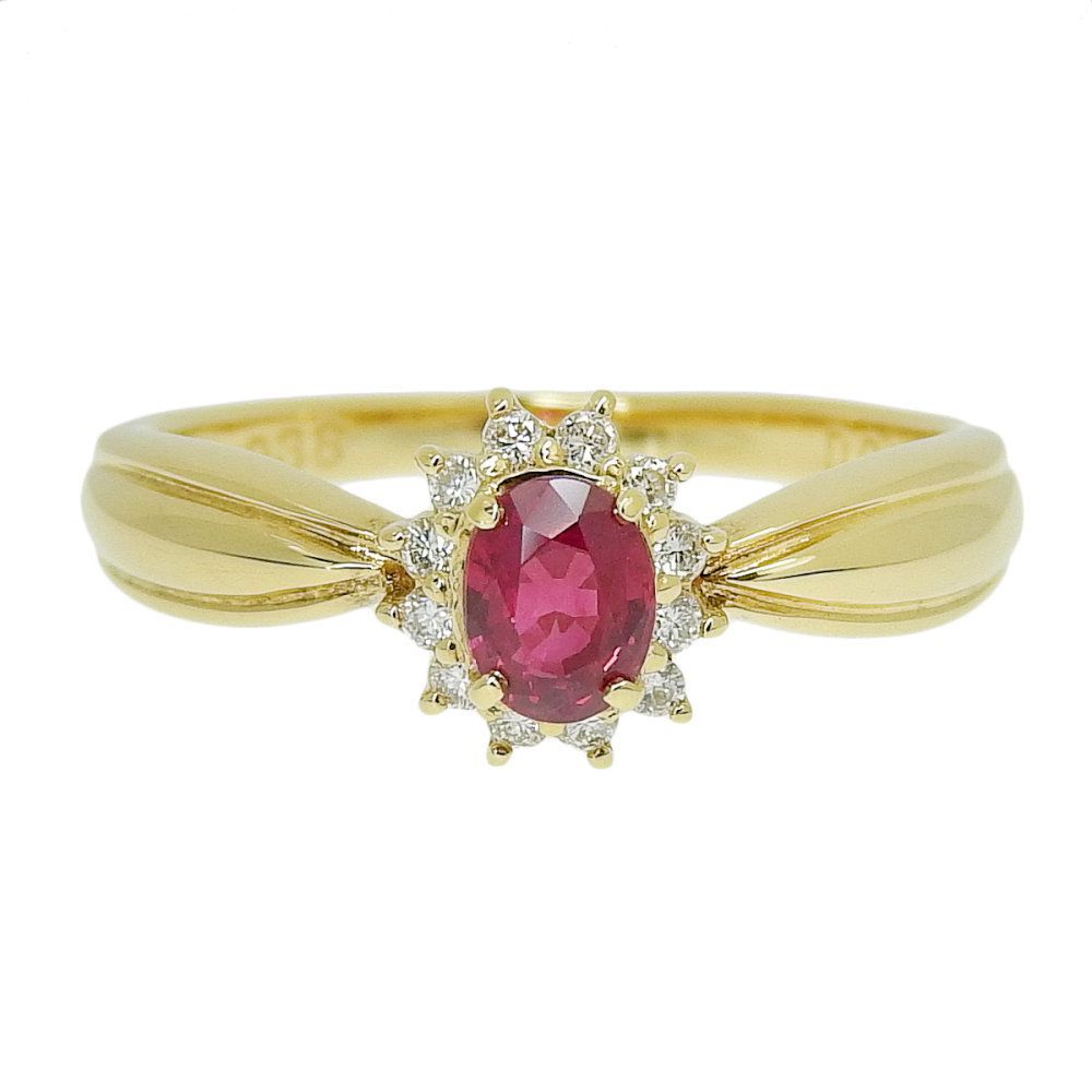 返品OK】0.38ct 天然ルビー リング 9.5号 K18YG 合計0.08ct 天然ダイヤ 