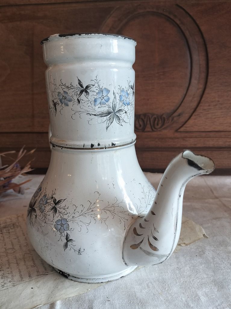 ホーロー　花柄　ポット　フランスアンティーク フランス アンティーク 花柄 ホーロー ポット 1900年 ヴィンテージ