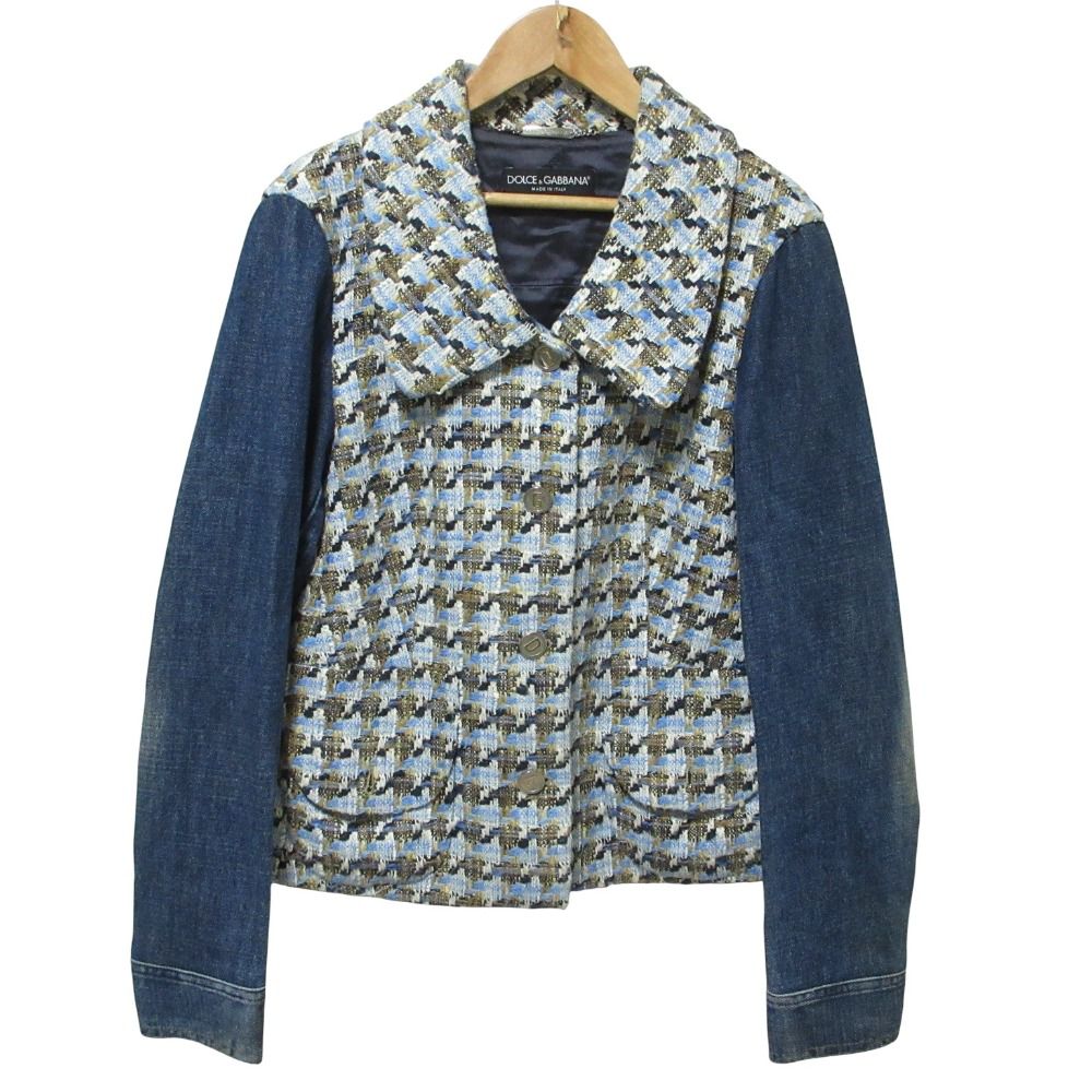 DOLCE-GABBANA ドルチェ-ガッバーナ ツイード デニム コンビ ジャケット 44 ブルー レディース 古着