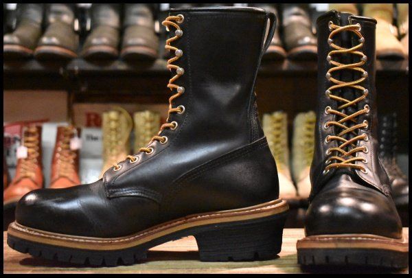 8D PT99刺繍EH レッドウィング 2218 ロガー 黒 ブラッククローム 編み上げ レースアップ ロング ブーツ redwing HOPESMORE FI082