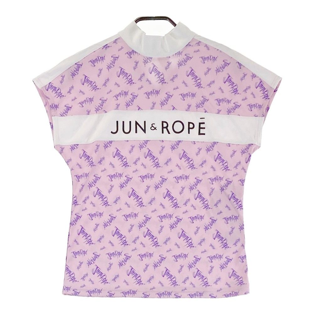 サイズ：S JUN&ROPE ジュン アンド ロペ ERM-41080 半袖襟付Tシャツ 総柄 パープル系 [240101416593] ゴルフウェア レディース ストスト サイズ：S JUN&ROPE ジュン アンド ロペ ERM-41080 半袖襟付T